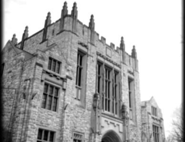 black and white photo of university 