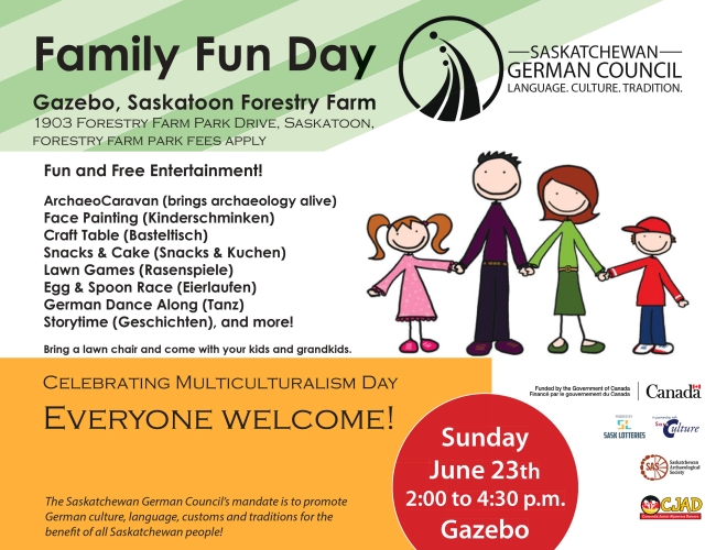 Come celebrate Multicultralism Day at the Gazebo in the Forestry Farm Park with the SGC. Children's games, crafts, and other entertainment. 