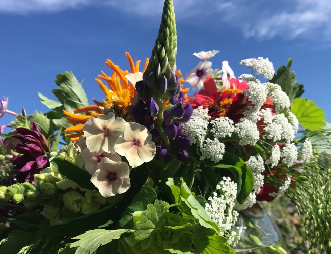 Flower arrangement made at the Black Fox Flower Class.