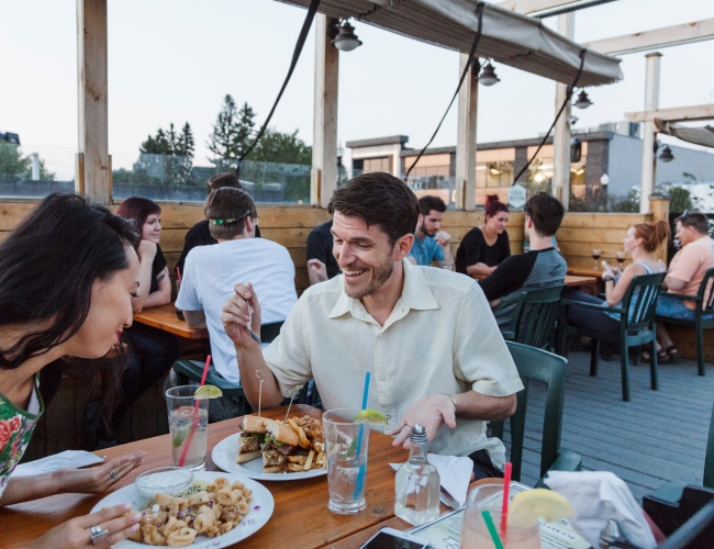 people eating outside 