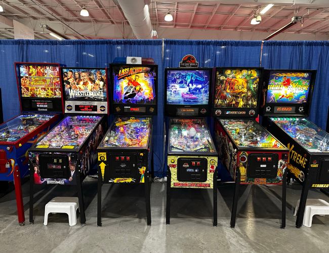 Six pinball machines