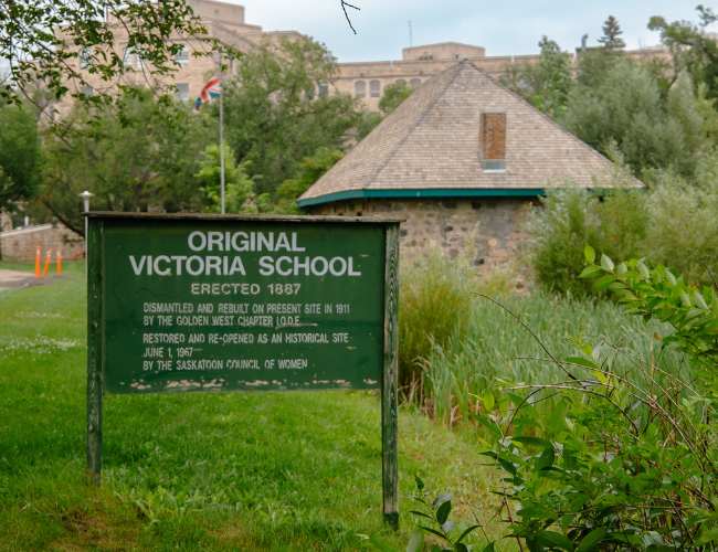 Sign reading "Original Victoria School"