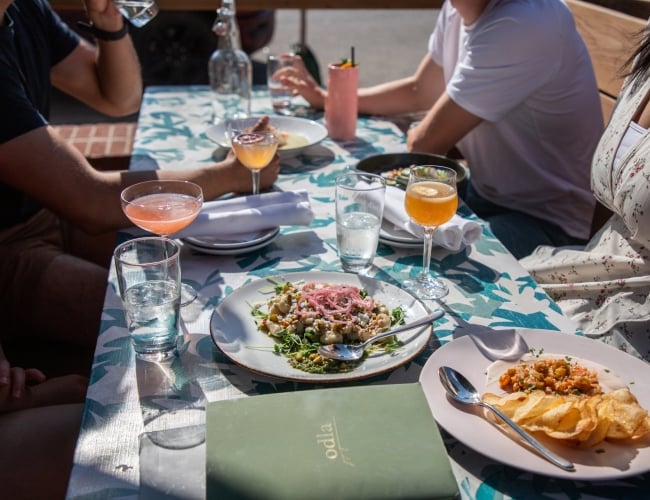 people eating outside 