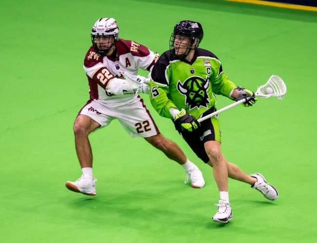 Sask Rush Player takes on Albany Defender