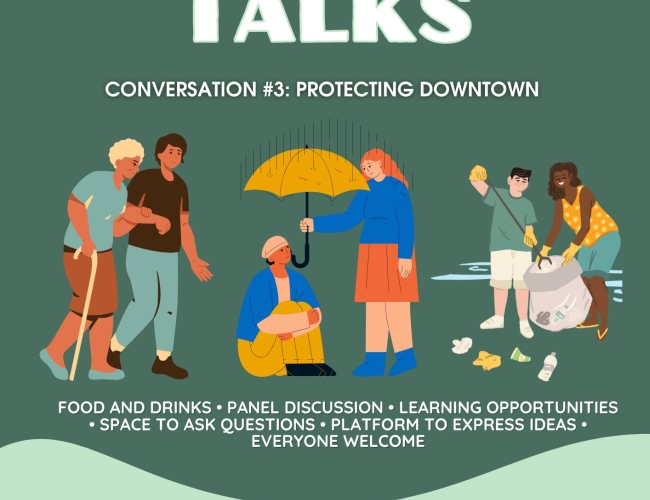 Downtown Talks - Conversation #3 - Protecting Downtown Saskatoon Poster - February 4th at 7pm at St. Andrew's Presbyterian Church