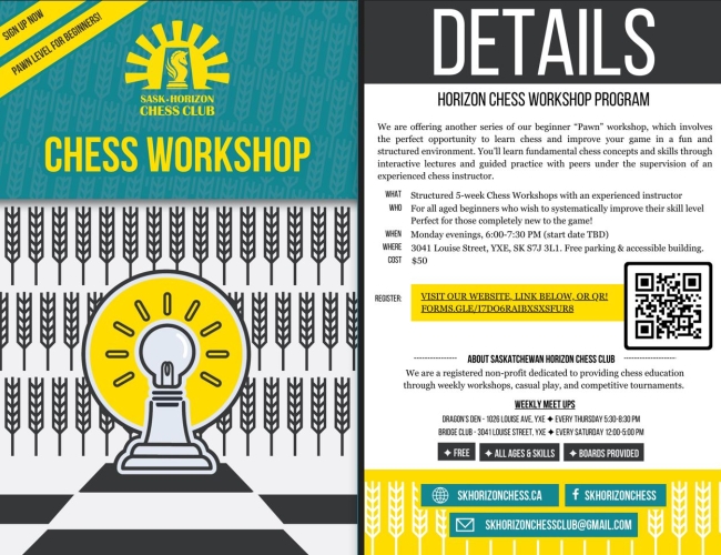 Pamphlet of the chess workshop with details (see our Facebook/website for details)