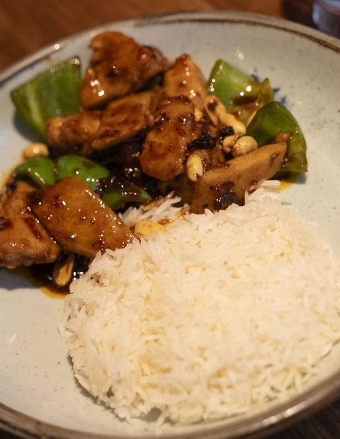 Plate of rice and chicken