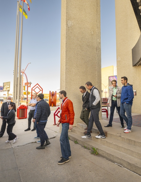 People boarding a bus