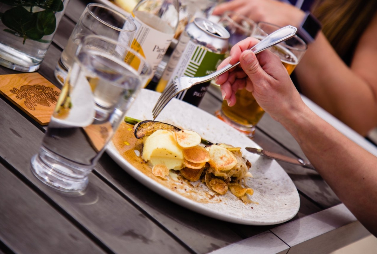 people eating outside 