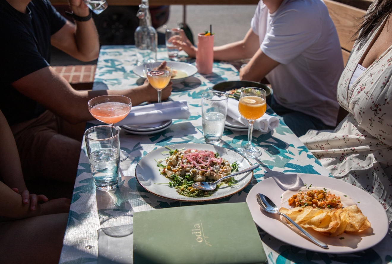 people eating outside 